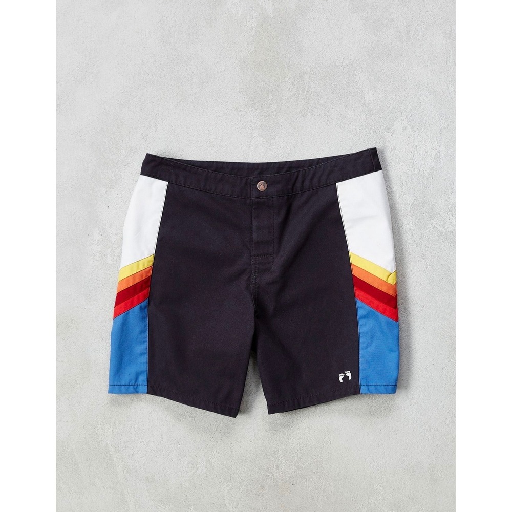 Hang Ten Retro Rainbow Stripe Board‎ Shorts Black Blue Red Yellow White 32